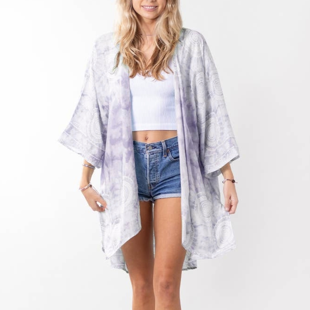 Open Front Cardigan Swim Cover Purple